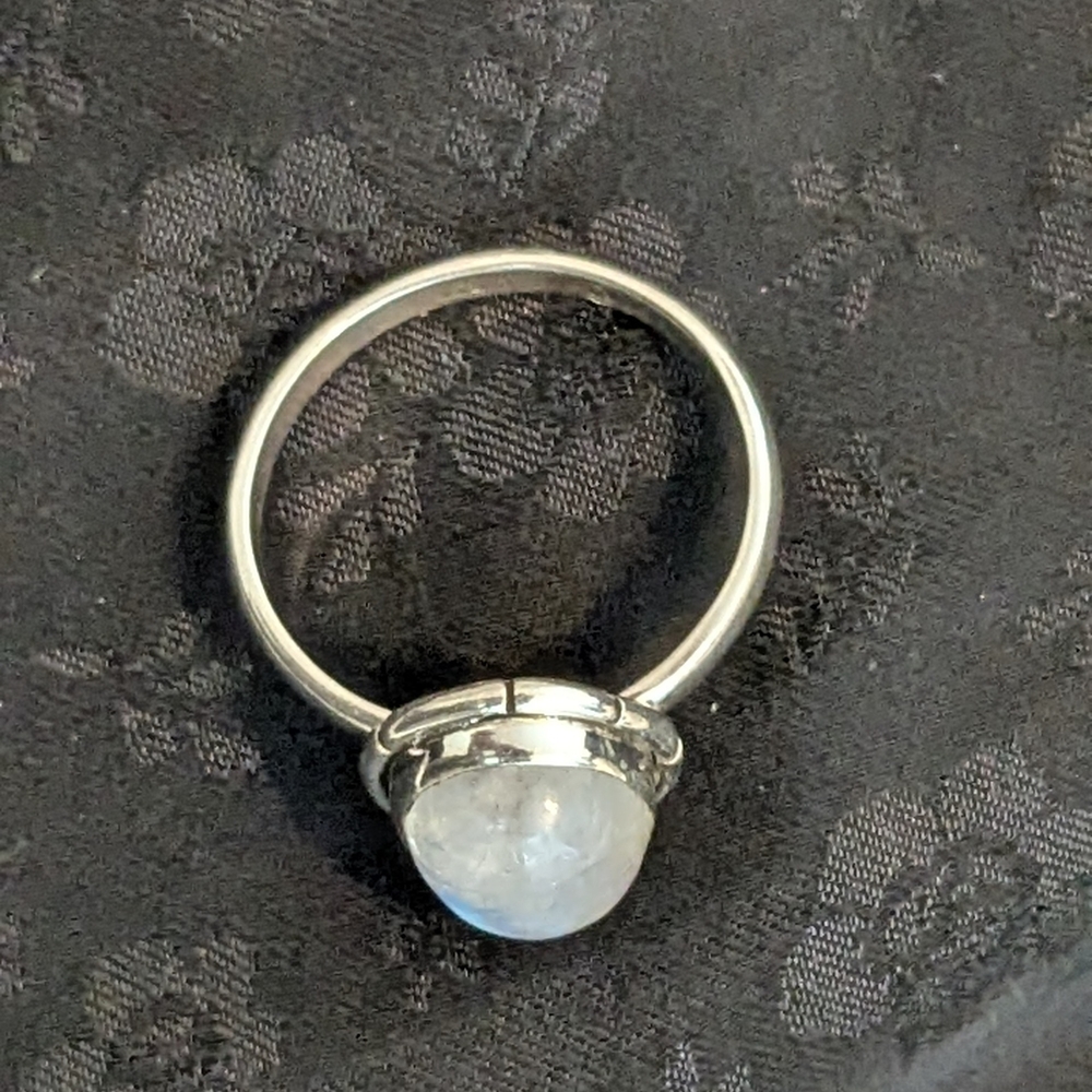 Reserved Solid Sterling Silver Natural Rainbow Moonstone Ring Size 8.5 - Picture 6 of 8